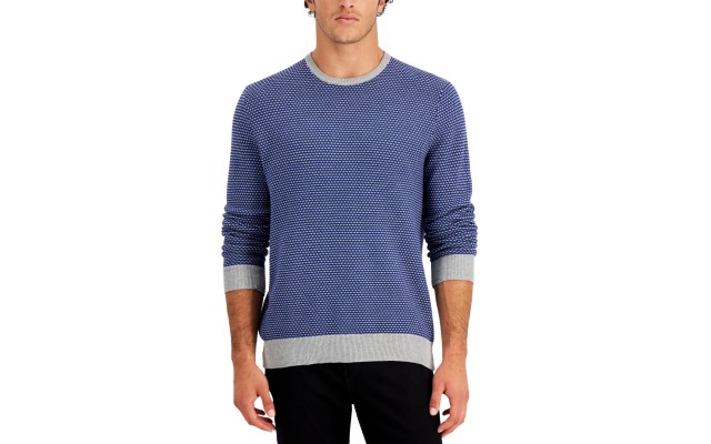  Men’s Elevated Tonal Texture Sweaters, Navy, Large