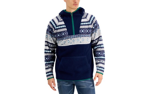 Men’s Sherpa Fleece Anorak Pullovers, Gray Combo, X-Large