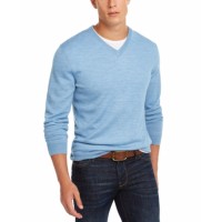 Club Room Men’s Solid V-Neck Merino Wool Blend Sweaters, Blue, XX-Large