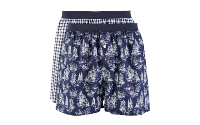  Mens 2-Pk. Holiday Printed Cotton Boxers, Forest Print, Large