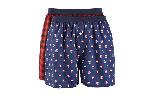  Mens 2-Pk. Holiday Printed Cotton Boxers, Santa Print, X-Large