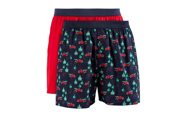  Men’s 2-pk. Patterned & Solid Boxer Shorts, Red/Navy, Large