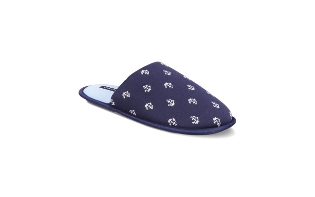  Men’s Anchor Slippers, Navy/White, Medium