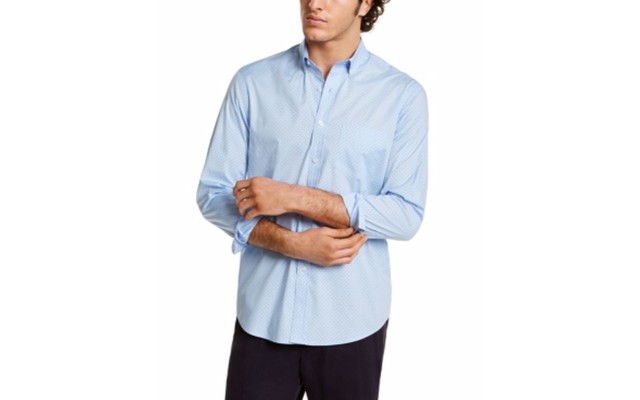  Men’s Barry Dot-Print Long-Sleeve Shirt, Pale Ink Blue, Medium