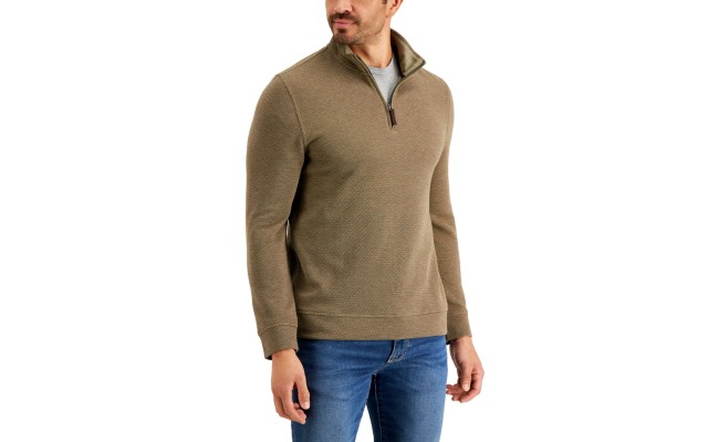 Club Room Mens Birdseye Quarter-zip Pul Olive 2XLarge
