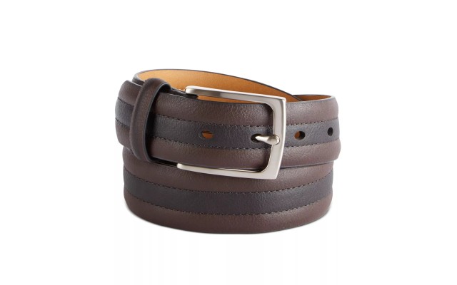  Mens Brown Two-Tone Faux Leather Casual Belt, 30-32