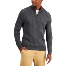 Club Room Men’s Cable Knit Quarter-Zip Cotton Sweater, Charcoal, XX-Large
