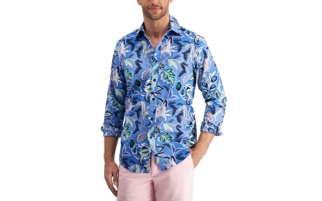 Club Room Men’s Cerritos Floral-Print Shirt, Blue Small