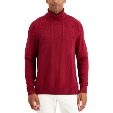 Club Room Men’s Chunky Cable Knit Turtleneck Sweater, Wine, XL