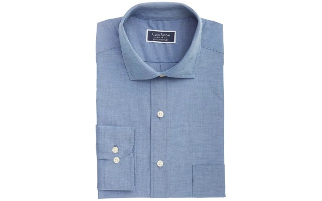  Mens Classic/Regular-Fit Performance Stretch Chambray Dress Shirt,  15X34-35