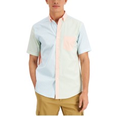 Club Room Men’s Colorblocked Stripe Shirt, Clear Water Blue, Small