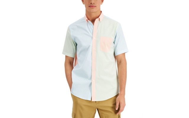  Men’s Colorblocked Stripe Shirt, Clear Water Blue, Small