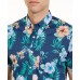  Men’s Dot Floral Tropical Print Short Sleeve Shirt, Navy Combo, Medium