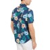  Men’s Dot Floral Tropical Print Short Sleeve Shirt, Navy Combo, Medium