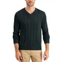 Club Room Men’s Drop-Needle V-Neck Cotton Sweater, Green, XX-Large