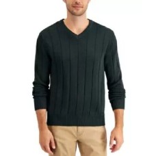 Club Room Men’s Drop-Needle V-Neck Cotton Sweater, Green, XX-Large