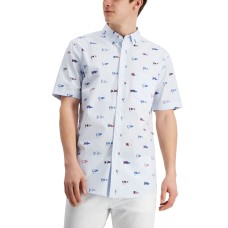 Club Room Men’s Flag-Print Shirt, Ink Blue, Small