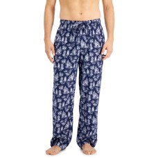 Club Room Men’s Flannel Print Pajama Pants, Navy Forest, Medium
