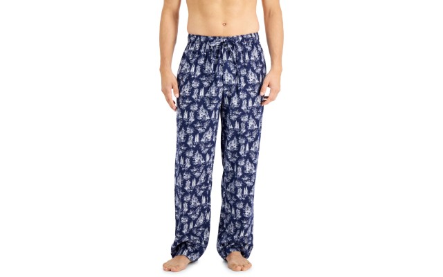  Men’s Flannel Print Pajama Pants, Navy Forest, Small