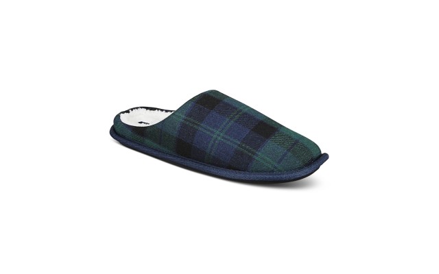  Men’s Jake Plaid Slip On Slippers, Blue/Green, Small