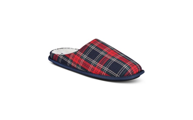  Men’s Jake Plaid Slip On Slippers, Red, Small