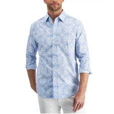 Club Room Mens Medallion-print Shirt Pale Ink Blue Small