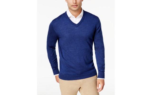  Mens Merino Knit Sweater, Blue, Small