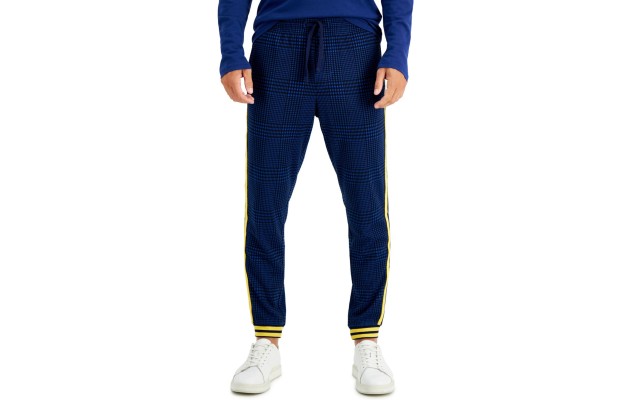  Men’s Plaid Jogger Pants, Navy, XX-Large