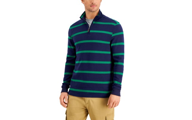  Men’s Pop Striped Pullover, Navy/L