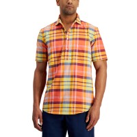 Club Room Men’s Popover Park Avenue Plaid Shirt, Poppy, Large