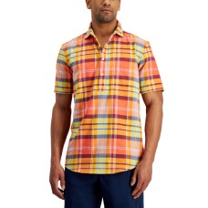 Club Room Men’s Popover Park Avenue Plaid Shirt, Poppy, Large