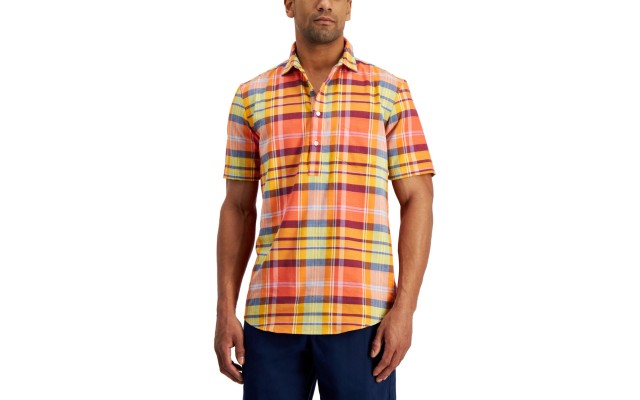  Men’s Popover Park Avenue Plaid Shirt, Poppy, Large