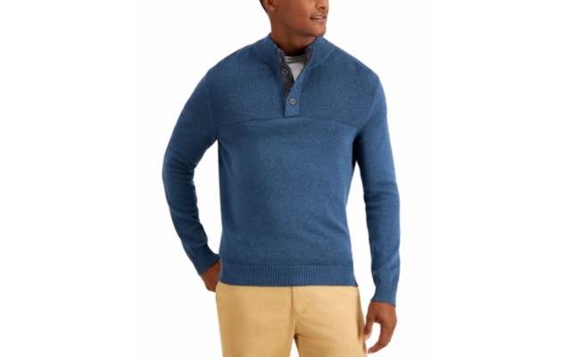 Men’s Ribbed Four-Button Sweaters, Blue Wing, Small