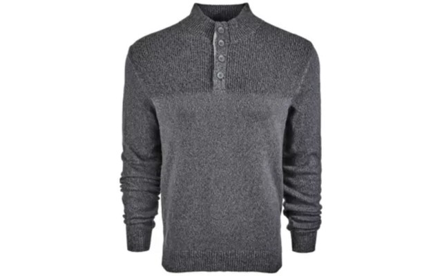  Men’s Ribbed Four-Button Sweaters, Gray, X-Large