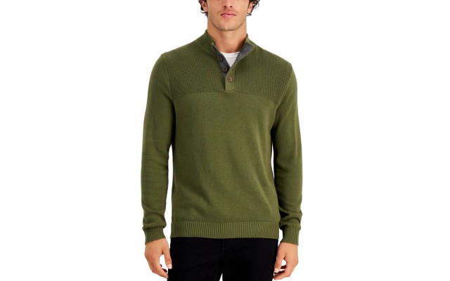  Men’s Ribbed Four-Button Sweaters, Green, XX-Large