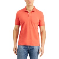 Club Room Mens Solid Jersey Polo with Pockets, Grapefruit Red, Large