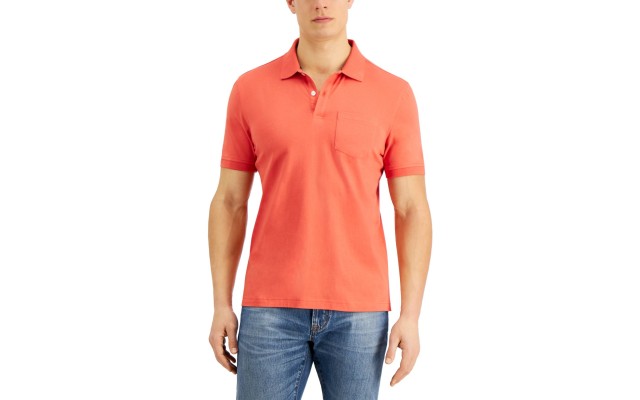  Mens Solid Jersey Polo with Pockets, Grapefruit Red, Large