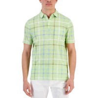 Club Room Men’s Textured Windowpane Check Pocket Polo Shirt, Green, Small