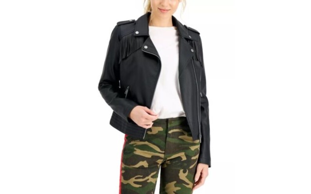  Juniors Faux-leather Fringe , Black, Medium