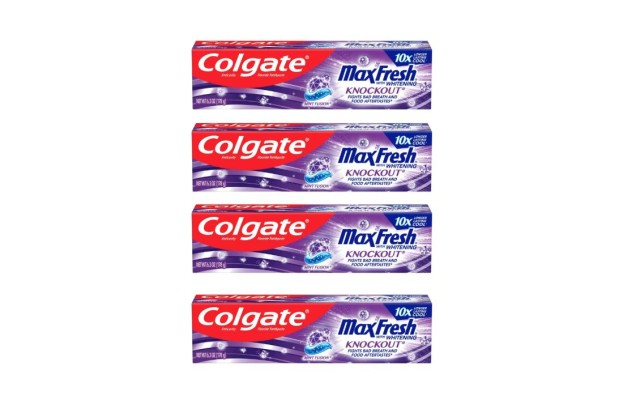  Max Fresh Knockout Toothpaste, Whitening Toothpaste with Mini Breath Strips, Mint Fusion, 6.3 Oz Tube (4 Pack Bundle)