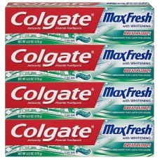 Colgate Max Fresh Whitening Toothpaste with Breath Strips, Clean Mint, 6 Ounce Tube, 4 Pack