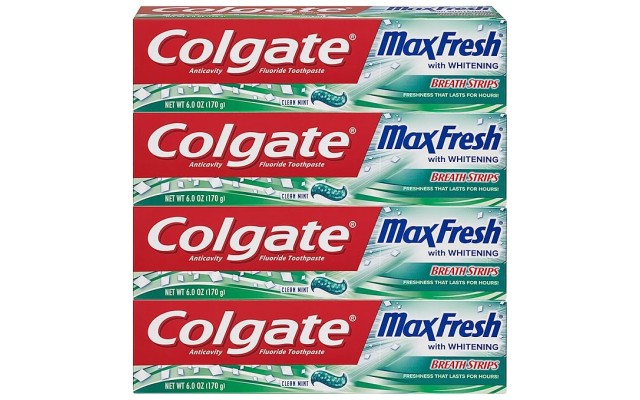  Max Fresh Whitening Toothpaste with Breath Strips, Clean Mint, 6 Ounce Tube, 4 Pack