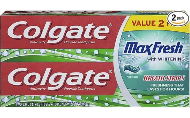  Max Fresh Whitening Toothpaste with Mini Breath Strips, Clean Mint – 6 ounce (2 Pack)