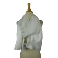 Collection 18 Satin Border Wrap Scarf (White, One Size)