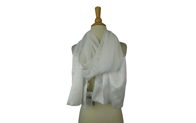 Collection 18 Satin Border Wrap Scarf (White, One Size)