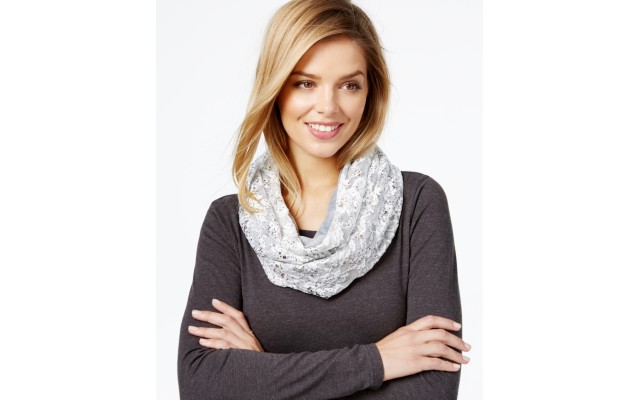  Foil-Print Lace Infinity Loop, Gray