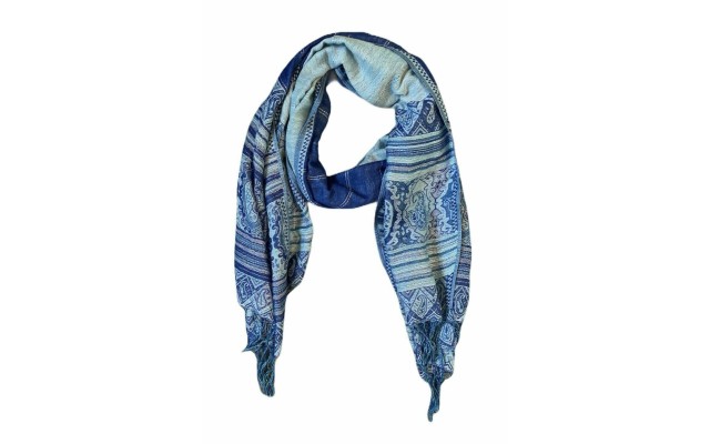  Paisley Stripe Oblong Scarf, Blue, 72×28