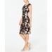  Women’s Petite Draped-Neckline Floral-Print Dress, Black, 14P