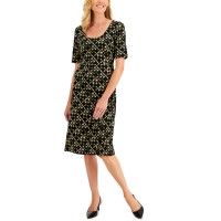 Connected Womens Petite Printed Midi Dress, Green/4P