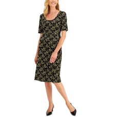 Connected Womens Petite Printed Midi Dress, Green/4P